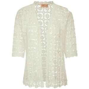 NWOT Belle Poque Cream Lace Crochet Cardigan Sz XL Boho Swim Cover Festival Mod